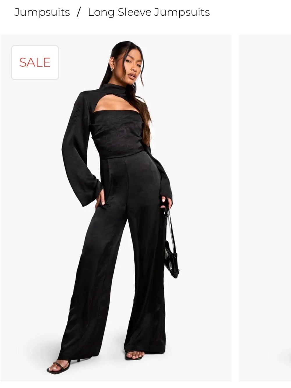 Satin Cutout Long-Sleeve Black Jumpsuit bohoo size 14